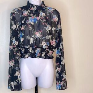 NEW…Black/Blue sheer floral shirt size L (large) from Forever21
